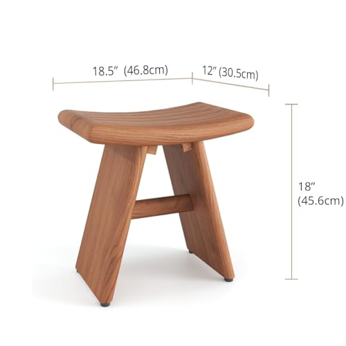18" Asia-Bjon Slatted Teak Shower Bench | Durable, Water-Resistant Teak, Shower Chair & Shaving Foot Rest, Indoor/Outdoor Use