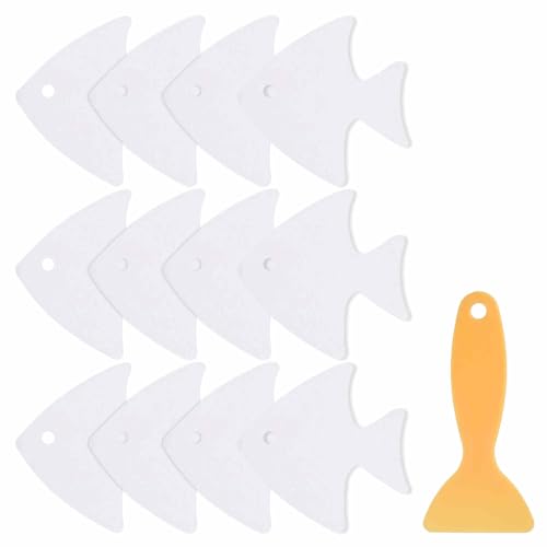 HARFINGTON 12pcs Non-Slip Bathtub Stickers Set 4.02" Fish Shower Floor Sticker PEVA Anti-Slip Adhesive Appliques with Scraper for Bathroom Kitchen Treads Stairs Swimming Pool, Clear - color: Clear