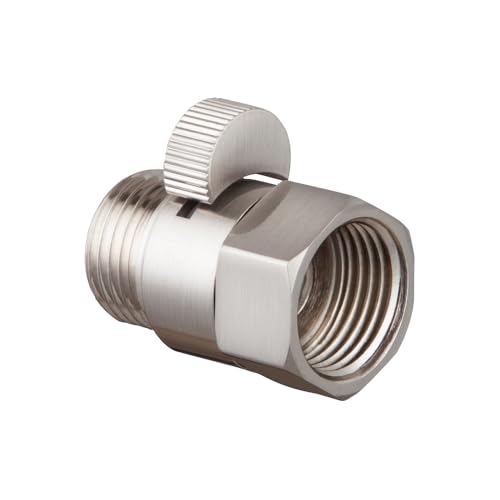 Flow Control Pause or Shut-Off Valve with Ceramic Lever, Solid Metal Brass, ½" NPT BSP Universal Fit, for Handheld or Fixed Shower Head, Arm, RV Hose, or Bidet Sprayer (Brushed Nickel) - color: Brushed Nickel