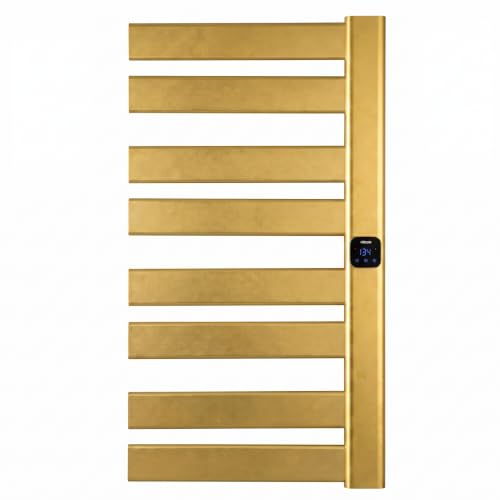 Towel Warmer, Heated Towel Rack with Built-in Timer and Temperature Control,Hard-Wired(Right-Wiring)/Plug-in Wall-Mounted Towel Rail, Aluminum, 18.8" W X 34.64" H, Gold - color: Gold, size: 18.8"L x 34.64"H