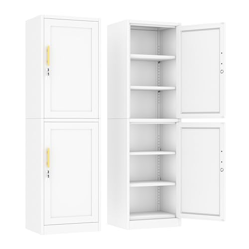Ckzbx Metal Locker Tall Narrow Storage Cabinet, 67" H Locking Tool File Cabinets Snack Locker Organizer for School Classroom,Bedroom,Gym Home Office,Entryway and Hallway (20" W 2Door White) - color: White, size: 20"W-A