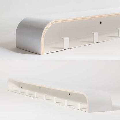 Kazai. Wall-Mounted Coat Rack 'Toke' - Modern Design Coat Rack with Hidden Wall Hooks - Solid Wood Veneer Panel Coat Hanger - White - color: White, size: 8 Hooks