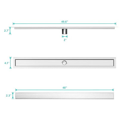 48 inch Linear Shower Drain with Square Hole Pattern Grate Cover | Brushed 304 Stainless Steel Bonding Flange Linear Drain, Low Profile Linear Shower Drain with Hair Strainer - color: 48 in, size: Quadrato Pattern