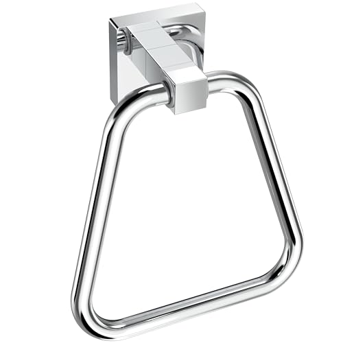 RUACQ Towel Ring, Hand Towel Holder for Bathroom Wall, Chrome | Wall Mounted Hand Towel Bar, 304 Stainless Steel Towel Hanger, Square Base, Geometric Towel Holder Design, Modern, Heavy Duty - color: Chrome
