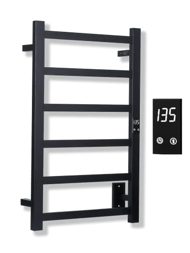Electric Towel Warmer | Super Thin | with Timer & Temperature Multi-Level Adjustments | Hardwired & Plug-in | 6 Bar | Matte Black Finish - color: Matte Black, size: 6-Bar
