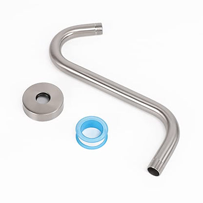 S Shaped Shower Arm, High Rise Shower Head Extension Pipe Standard 1/2" Connection with Flange, Awesome Shower Experience-Stainless Steel Bathroom Accessory(10 Inch S Shape, Brushed Nickel) - color: Brushed Nickel, style: 10" S Shape