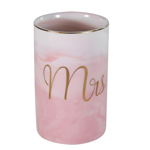 Kelake Ceramic Rustic Pink Marble Bathroom Tumbler Cup for Mouthwash Rinsing Toothbrush and Toothpaste Holder Letters Stand Cups 280 ml Porcelain Milk Drinking Cups for Christmas Birthday - color: Pink Marble Pattern Cup With Letters