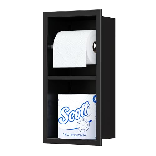 Neodrain Matte Black Recessed Toilet Paper Holder,Dual Rolls | 304 Stainless Steel,Rustproof & Durable,Space-saving,Recessed double roll tissue holder for Bathroom & RV - color: Matte Black, size: 6X12In