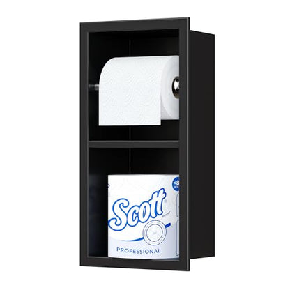 Neodrain Matte Black Recessed Toilet Paper Holder,Dual Rolls | 304 Stainless Steel,Rustproof & Durable,Space-saving,Recessed double roll tissue holder for Bathroom & RV - color: Matte Black, size: 6X12In