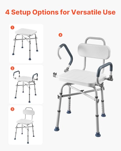 VEVOR Swivel Shower Chair with Arms and Back, 500 lbs Heavy Duty Bench Seat for Inside Shower Stall and Bathtub, Height Adjustable Bathroom Bath Tub Seat for Adults, Seniors, Elderly and Disabled