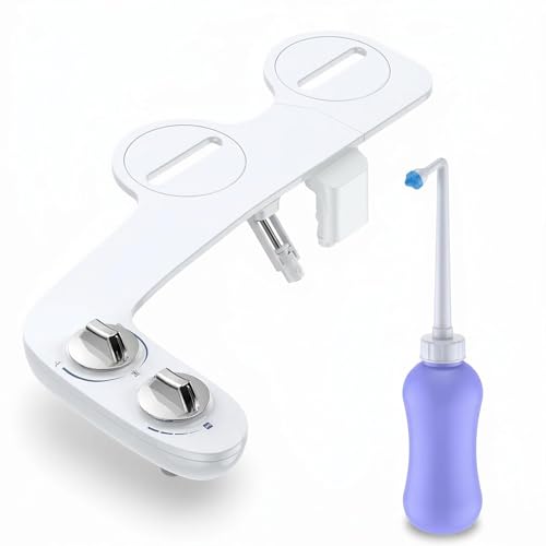 Feminine Wash Bidet Attachment for Toilet, Dual Nozzle Self Cleaning Non-Electric Bidet, Ultra-Thin Fresh Water Sprayer with Adjustable Pressure, Posterior Cleanse, Easy Install White - color: White, style: Dual Nozzle Handwheel