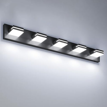 VOLISUN Modern 5-Light, 40-Inch Black Bathroom Vanity Light Fixtures, 360 Rotatable Head, LED Vanity Lights for Bathroom - color: Matte Black-6000K, size: 40-Inch
