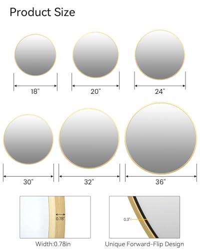 GAOMON 18 Inch Gold Round Wall Mirror, Metal Frame Mirror | Rust Resistant Aluminum Frame / Modern Round Mirror Design / Easy Wall Mount Installation
