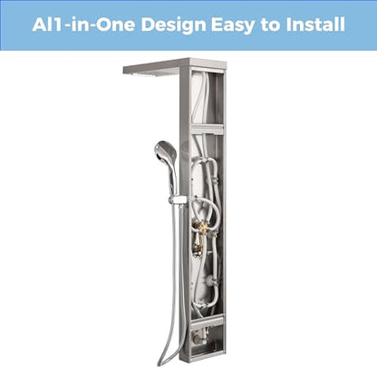 DELAVIN Stainless Steel Shower Tower, 5-Function Shower Panel Tower System | with Rainfall Waterfall Shower Head, Massage Body Jets, Tub Spout, Handheld Shower, Designed for Hotels, Gyms, Spas - style: 8 Body Jets