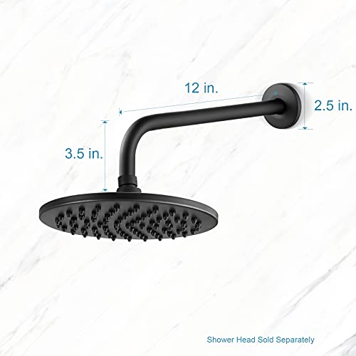 OFFO Shower Arm with Flange, 12 in Wall Mount Replacement Angle Shower Head Arm Wall-Mounted For Fixed Shower Head & Handheld Showerhead, Matte Black - color: Matte Black, style: 12 in