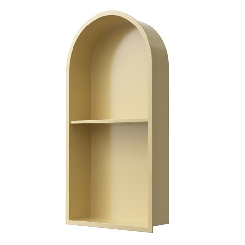 SUPERFLO Arched 12"×24" Matte Gold Stainless Steel Shower Niche for Bathroom Shower Wall, No Tile Needed Shower Shelves, Recessed Wall Niche, Double Shelves - color: Matte Gold-arched, size: 24x12" Double Shelf
