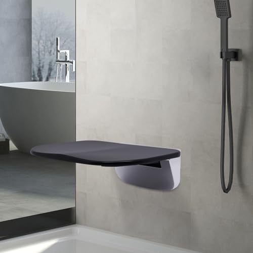 Folding Shower Seat Wall Mounted, Fold Up Shower Chair for Bathroom, Heavy Duty Shower Bench with 440 Lbs Capacity, Ergonomic Space Saving Wall Stool for Shower Room, Entryway, Hallway, Black, 13.78 x
