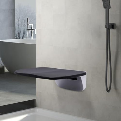 Folding Shower Seat Wall Mounted, Fold Up Shower Chair for Bathroom, Heavy Duty Shower Bench with 440 Lbs Capacity, Ergonomic Space Saving Wall Stool for Shower Room, Entryway, Hallway, Black, 13.78 x