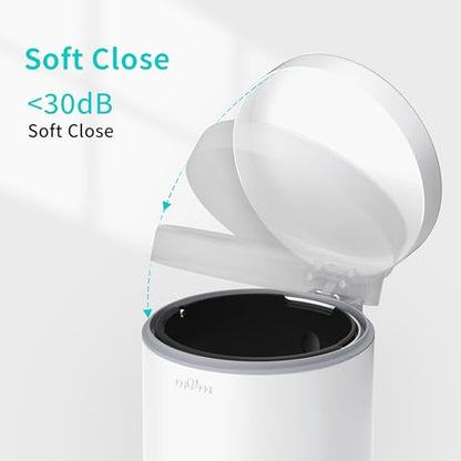 mVm Small Trash Can,1.3 Gallon/5 Lliter Step Bathroom Garbage Can with Lid and Foot Pedal,Soft-Close,Anti-Fingerprint.Round Stainless Steel Trash Can for Bathroom,Office,Living Room (Matte White) - color: White, size: 1.3Gal/5L