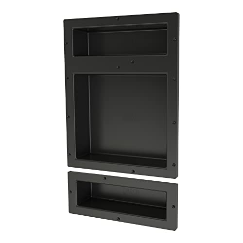Tile Redi USA RNT1620DU-6 Niche Triple Recessed Shower Shelf, Three Shelves, 26" H X 16" W, Black - size: 26" H X 16" W, style: 3 Shelves