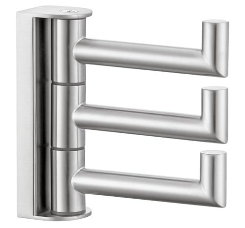 Angle Simple Swivel Towel Hook 3 Arms, Robe Coat Wall Hook, Brushed Nickel | Solid SUS304 Stainless Steel, Hand Towel Holder for Bathroom Shower Kitchen, Fold Flush to the Wall, Screws Mounted - color: Brushed Nickel, size: 1 Pack