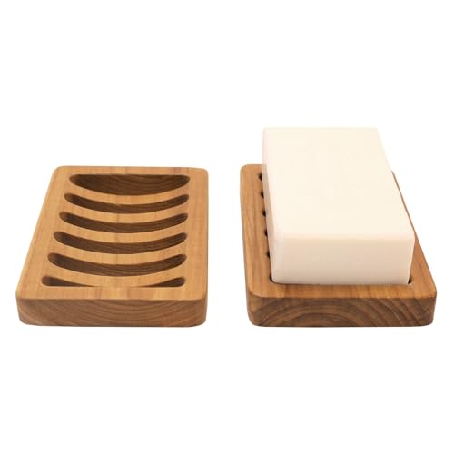 HTB 2 Pack Slotted Bar Soap Holder Teak Wood,Sponge Holder for Kitchen Sink | Self Draining Soap Dish for Shower, Bathroom, Bathtub, RV,Soap Saver Keep Soap Dry,Extend Soap Life,Bathroom Accessories - color: 2pcs