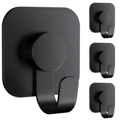 Aikzik 4 Pack Large Heavy Duty Wall Hooks - 26lb Max, Stainless Steel Adhesive Towel Hooks for Hanging Towel, Coat, Robe, Sticky Towel Holder for Wall Mount in Bathroom, Kitchen, Shower, Door - Black - color: Black