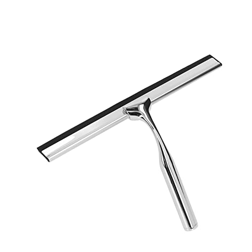 Stainless Steel Glass Squeegee, Window Squeegee Water Blade for Shower Doors Mirrors Tiles, Rust - Proof Rubber Edge Squeegee with Suction Cup Holder for Home Bathroom