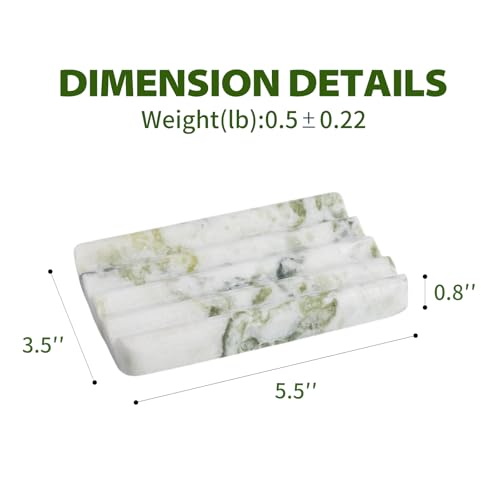 Karibiber Marble Soap Dish, Large Stone Bar Soap Holder Shower, Green Bathroom Soaps Saver, Easy Cleaning Natural Stone Sponge Holder for Kitchen Sink, Executive Jewelry Ring Tray - color: Light Green