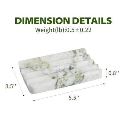 Karibiber Marble Soap Dish, Large Stone Bar Soap Holder Shower, Green Bathroom Soaps Saver, Easy Cleaning Natural Stone Sponge Holder for Kitchen Sink, Executive Jewelry Ring Tray - color: Light Green