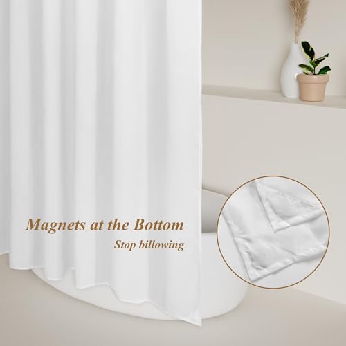 Mrs Awesome 54x78 Sustainable Shower Curtain Liner, Recycled Polyester Material, Eco Friendly, Non Plastic & Freon-Free Washable Stall Fabric Shower Curtain Liner with Magnets, 54" x 78", White - size: 54"W x 78"L (Pack of 1)