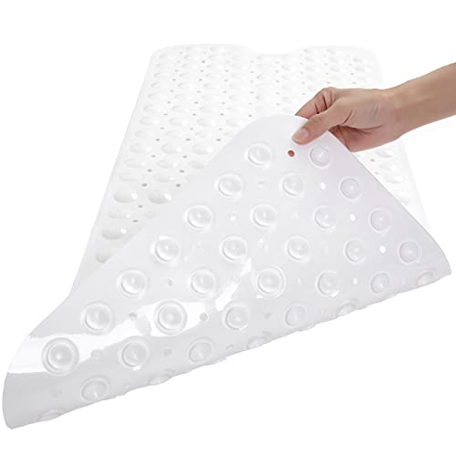 Bathtub and Shower Mats, Extra Long Non-Slip Bath Tub Mat 39 x 16 Inch, Machine Washable Bathmat with Suction Cups & Drain Holes for Bathroom Floor, White - color: White