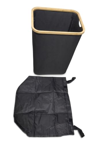 Slim Bamboo Laundry Hamper with Lid, Collapsible Clothes Hamper with Removable Inner Bag and Fiberglass Support Rods, Narrow Laundry Basket for Bedroom Bathroom Dorm, Black, 15.7 x 11.8 x 23.6 In