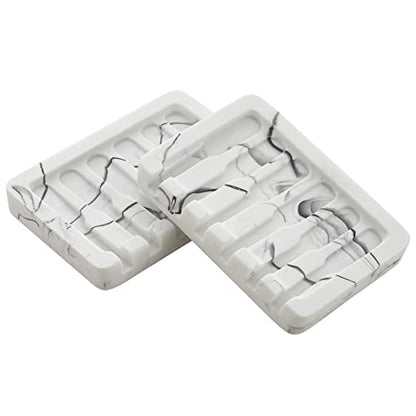 INIUNIK Self Draining Soap Dish - Marble Look Soap Holder Tray Savers Box Container Sponge Holder for Bathroom Shower Kitchen, White - color: White-1 Pack