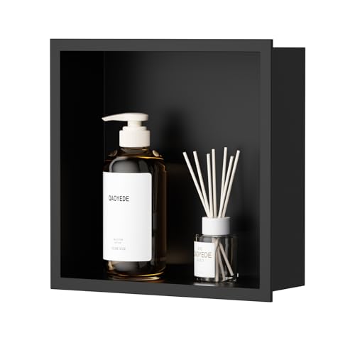 QAOYEDE Stainless Steel Shower Niche No Tile Needed 12"x12", Matte Black Niche for Shower, Recessed Showers Shelf for Bathroom Storage - color: Matte Black, size: 12x12 Inch