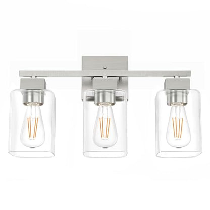 Brush Nickel Bathroom Vanity Light - 3 Light Bathroom Light Fixture Square Design & UL Certification & Square Bath Room Lights Fixture Over Mirror - color: Brush Nickel, size: 3 Light