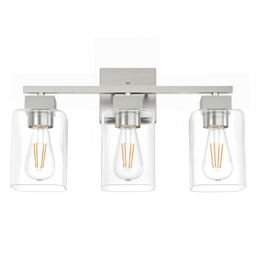 Brush Nickel Bathroom Vanity Light - 3 Light Bathroom Light Fixture Square Design & UL Certification & Square Bath Room Lights Fixture Over Mirror - color: Brush Nickel, size: 3 Light