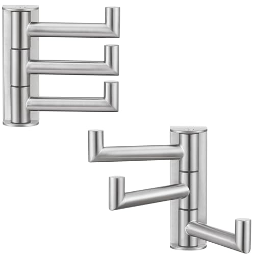 Brushed Nickel Swivel Towel Hooks with 3 Arms, 2 Pack, Wall Mounted | Rustproof 304 Stainless Steel for Bathroom, Kitchen, Closet, Heavy-duty 11 lbs for Towels, Dish rags, 180° Rotating & Folding - color: Brushed Nickel, size: 2 Pack