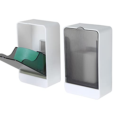 Bar Soap Holder Dish Shower 2 PCS Self Draining Soap Container with Lid, Wall Mounted Soap Box Tray for Bathroom Bathtub Sink, Waterproof White, Adhesive Include (White) - color: White