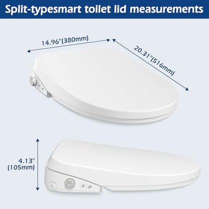 Bidet Toilet Seat Elongated Electric Heated Seat Warm Water Air Dryer | Self-Clean Nozzle, Night Light, Soft Closed Toilet Lid, Feminine & Front Rear Wash, Wireless Remote - color: Cotton White