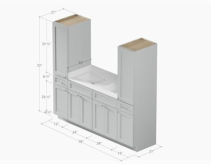 DISAR 78" Double Sink Bathroom Vanity with Dual Linen Storage Towers, Carrara Quartz Top and Ceramic Sinks, Solid Wood Frame, 4 Piece Design, 78" x 22" x 72" (Gray) - color: Grey