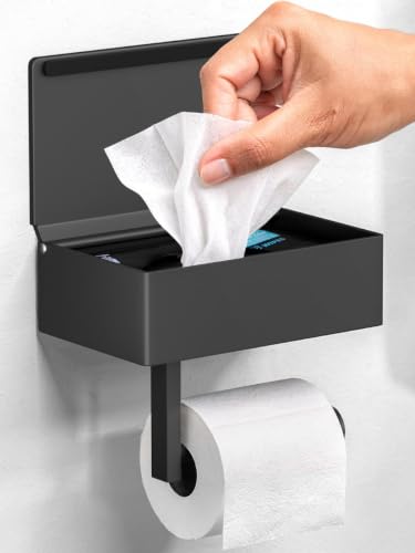 Day Moon™ Matte Black Toilet Paper Holder with Shelf & Wipe Storage, Bathroom Roll Holder with Built-in Wipe & Tampon Holder, Wall Mounted Flushable Wipe Dispenser - color: Matte Black