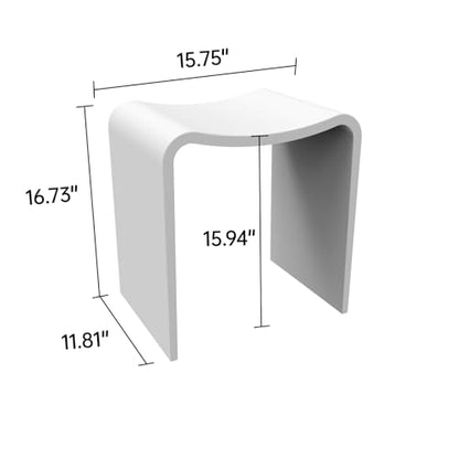 Matte White Shower Bench, Modern Solid Surface Bathroom Stool | Heavy-Duty Waterproof Chair Seat for Inside Showers and Outdoor Use, 400 lbs Capacity - Non-slip - color: White Curved