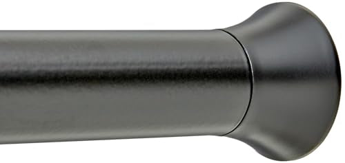 Amazon Basics No Drill Adjustable Sturdy Spring Tension Curtain Rod, Adjustable 54-90" Width, Black, Classic Finial - color: Black, size: 54-90"
