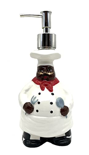 ACK Hand Painted Ceramic Happy Chef Collection Refillable Soap Dispenser, Lotion Jar, Kitchen Décor, Bathroom Décor - color: Happy Chef