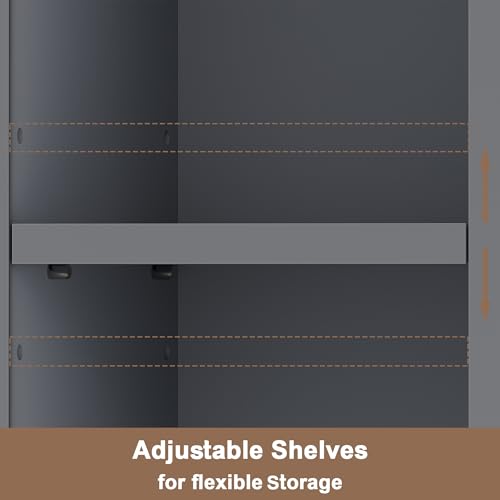 ChooChoo Narrow Bathroom Storage Cabinet with Adjustable Shelves and Drawer | Tall Slim Storage Cabinet, Freestanding Cupboard for Small Spaces, Grey