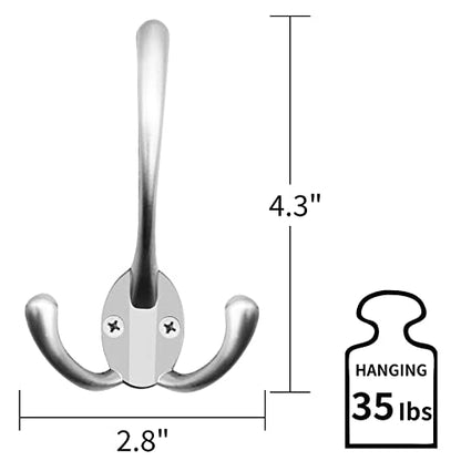IBosins 18 Pack Silvery Big Heavy Duty Wall Mounted Three Prongs Coat Hooks | Coat Hooks Wall Mounted with 36 Screws Retro Double Utility Rustic Hooks for Big Heavy Bag - color: 18 Pcs Matte Nickel