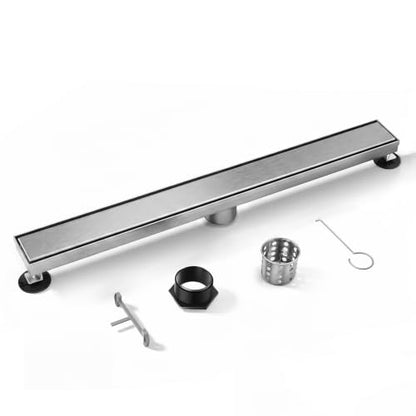 Linear Shower Drain 48inch，Silver 304 Stainless Steel Tile Insert Cover & Adjustable Leveling Feet Shower Floor Drain with Hair Catcher Fits Balcony Bathroom - color: Silver, size: 48inch