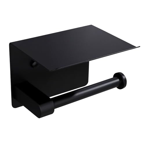 Premium Toilet Paper Holder with Phone Shelf, Wall Mounted, for Bathroom, Living Room, Restroom, RV, and so on, Stainless Steel-Rustproof,Tissue Roll Holder with Storage Shelf-Black(YaoJooHome) - color: Black