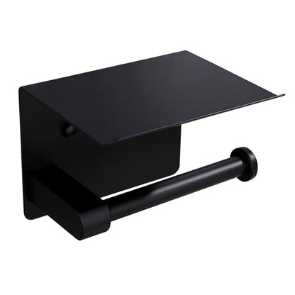 Premium Toilet Paper Holder with Phone Shelf, Wall Mounted, for Bathroom, Living Room, Restroom, RV, and so on, Stainless Steel-Rustproof,Tissue Roll Holder with Storage Shelf-Black(YaoJooHome) - color: Black